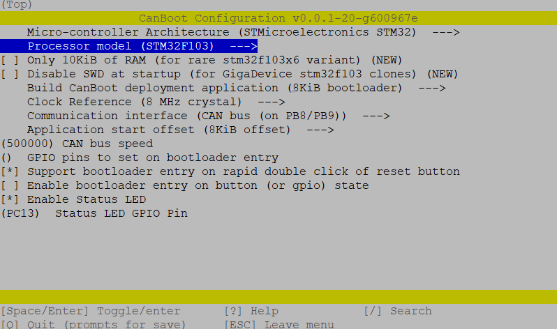 STM32F103 CanBoot Menu Config CAN