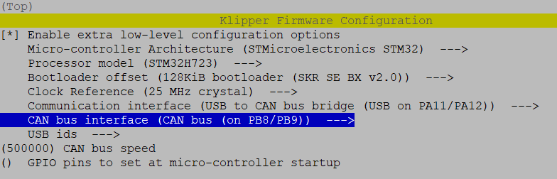 Klipper Menu Config USB to CAN