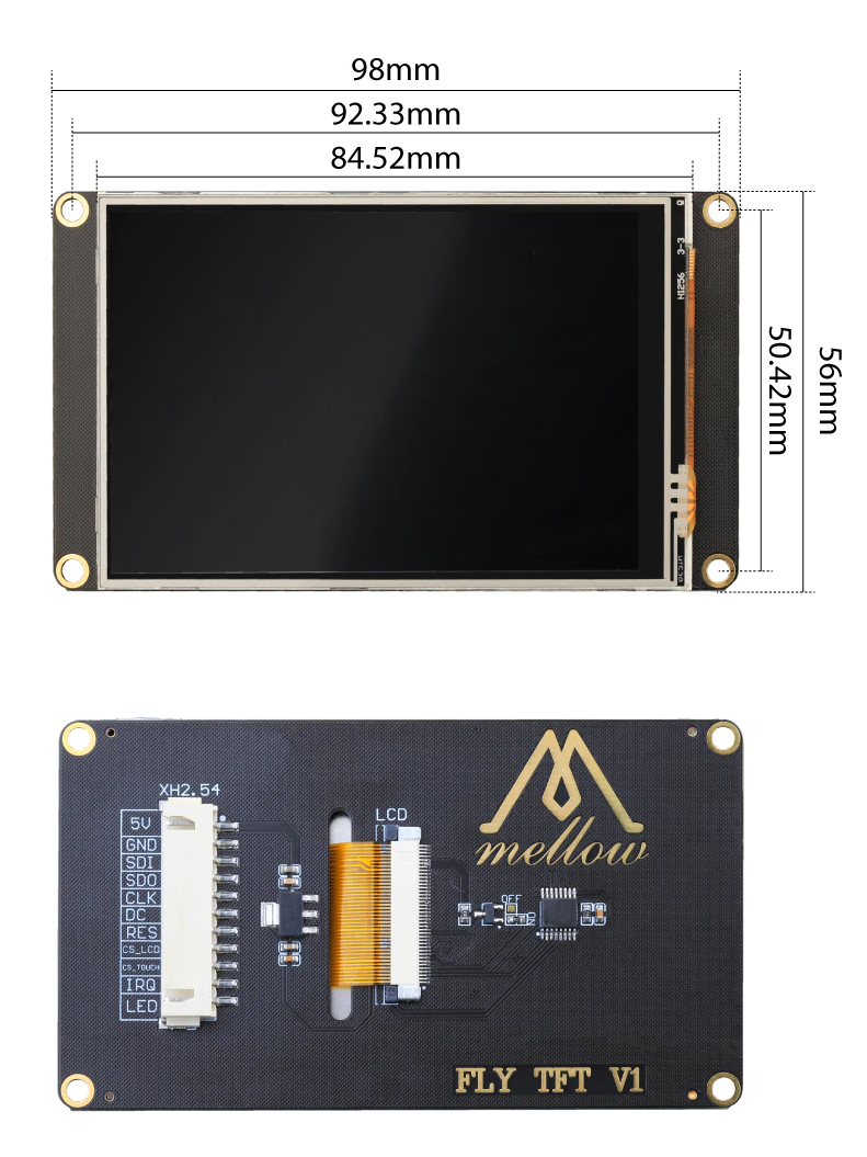 Fly 3.5 inch TFT display dimensions